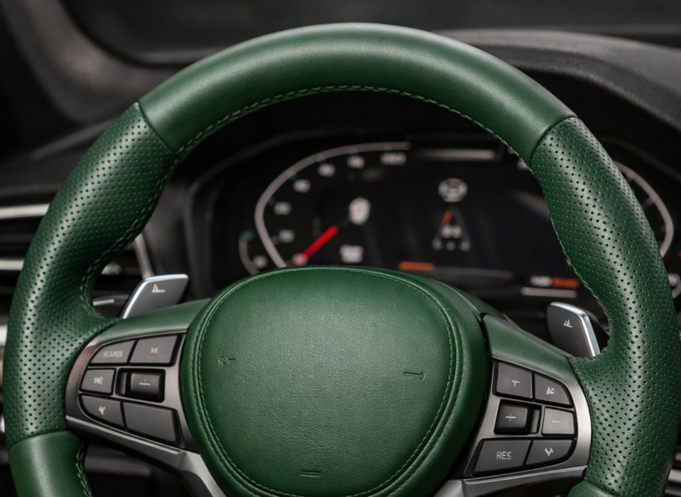 materils for steering wheel greenLeather зеленая кожа для руля